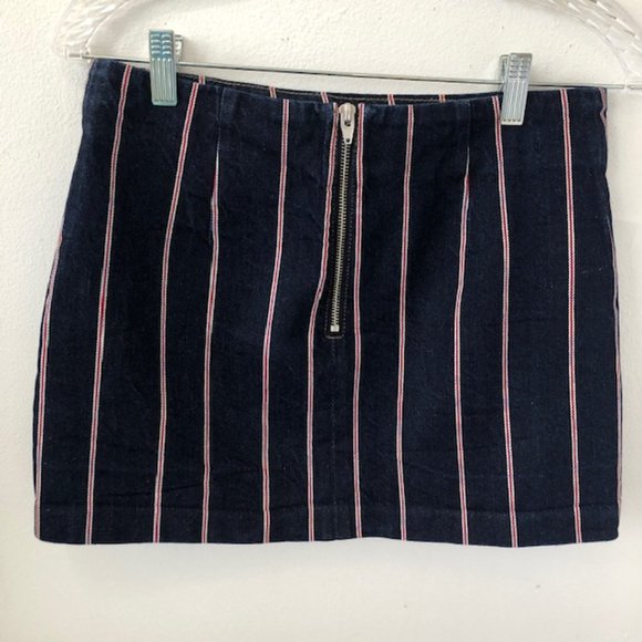 T by Alexander Wang 100% Cotton Denim Mini Skirt‎ Red/White Stripe Sz 2 - EUC - Picture 3 of 6